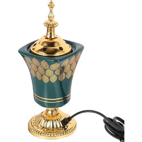 MAGICLULU Oud Frankincense Iron Burner Bakhoor Incense Holder Electric Incense Burner Middle Eastern Style Aroma Burner Vintage Tabletop Censer Stove for Home Office Green