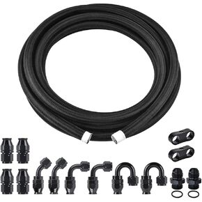EVIL ENERGY 8AN PTFE Fuel Line Kit, AN8 E85 Nylon Braided Fuel Hose kit 20FT Black