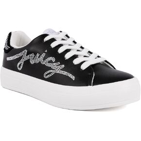Juicy Couture Women's Platform Sneaker Glitter Script Logo – Casual Lace-Up Shoes for Everyday Style - Aurelie