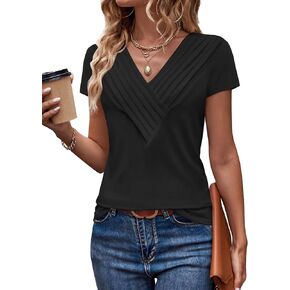Womens Tshirts Trendy Fashion Tops Short Sleeve V Neck Loose Fit Summer Casual Blouses