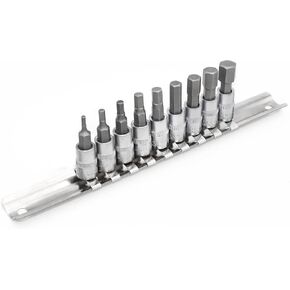 Hex Bit Socket Set, 9 Piece, 1/4 Inch Drive Metric, Sizes 3/32"-3/8"