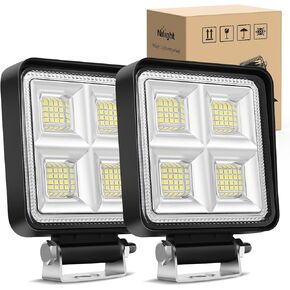 Nilight LED Tractor Lights LED Pod Lights Square 2PCS 4 Inch 64LED Flood LED Light Bar LED Fog Light Driving Light Led Work Light for Truck Off Road Vehicles ATV UTV Boat, 2 Years Warranty