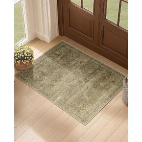 5x7 Area Rug Printed Washable Rugs for Living Room Non-Slip Floor Carpet Soft Distressed Vintage Farmhouse Neutral Rug Low Pile Water Repellent for Bedroom,Entryway,Kitchen,Indoor-OliveGreen