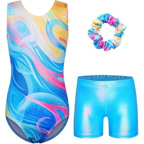 BAOHULU Gymnastics Leotards for Girls Shiny BlueSnowflake One Piece Dance Outfit with Tumbling Shorts Bottom in Kuwait