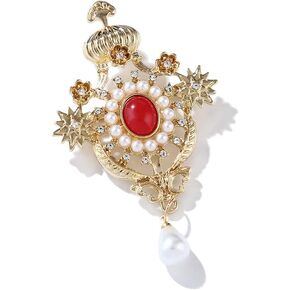 ROFARSO Gold Vintage Brooch Pin for Women Fully-Jewelled with Faux Pearl& Rhinestone Crystal for Wedding Party Prom Gift Rococo Style Lapel Pin Accessories for Shawl Scarf Buckle Sweater Cardigan