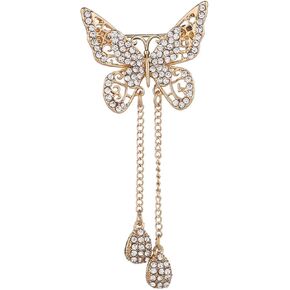 Dainty Butterfly Brooch Pin with Teardrop Pendant for Women,Crystal Rhinestones Hollow Out Butterfly Corsage for Scarf Clothing Accessories