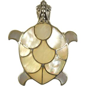 925 Antiqued Sterling Silver Paua Shell, Coral or Mother of Pearl Inlay Sea Turtle Convertible Pendant to Brooch (Pin)