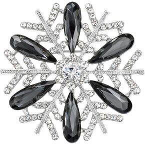 SELOVO Clear Grey Rhinestone Snowflake Brooch Pin Christmas Accessory Silver Tone