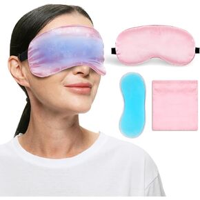 Cold Eye Mask for Puffiness,Cooling Sleep Mask,Sleeping Eye Mask with Gel Eye Packs for Puffy Eye,Dark Circles,Home Office Travel Yoga Medditation,Cooling Eye Mask for Sleeping Pink
