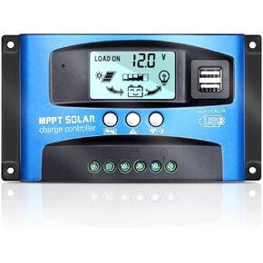 100A MPPT Solar Charge Controller 12v/24v Current Auto Focus MPPT Tracking Charge with LCD Display Dual USB Solar Regulator Charge Controller Multiple Load Control Modes