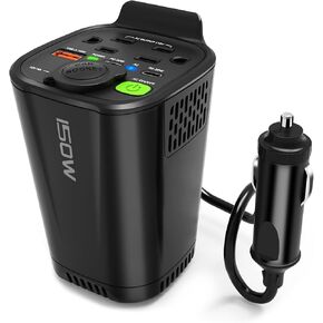 150W Car Power Inverter, 12V DC to 110V AC Car Plug Outlet Converter, with Dual AC Outlets, 18W USB, Dual 30W PD and Cigarette Lighter Socket Car Charger Adapter