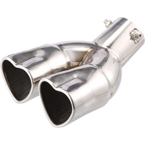 X AUTOHAUX 63mm 2.48" Inlet Curved Type Heart Shape Universal Exhaust Pipe Muffler Tip Tailpipe Bolt-On for Car Truck 8.7" Length Stainless Steel Silver Tone