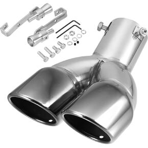 Motoforti 2.5 Universal Muffler Exhaust Car Curved Exhaust Tip Muffler Tailpipe, 2.5 Inch Inlet 3.14 Inch Outlet, Exhaust Pipe, Stainless Steel, Silver Tone, 1 Set