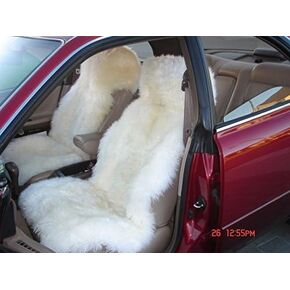 Genuine New Zealand Sheepskin Car Seat Covers Lambskin Bucket Seat Covers, Universal Fit, 2 Packs White