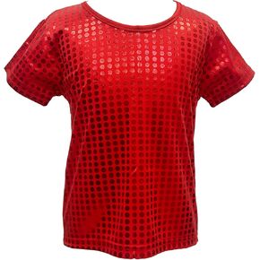 Kids Girls Boys Sparkly Sequined Hip Hop Jazz Dance T-Shirt Loose Top Performance Festival Party Cosplay Costum