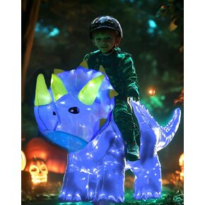 Kids Inflatable Costume, Triceratops Dinosaur Halloween Cosplay Costume with LED Light for Cosplay Party Blue