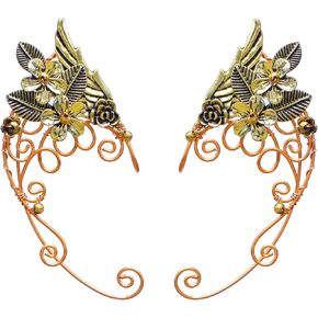 Elf Ear Cuffs, OwMell Handcraft Silver Pointed Fairy Elven Cosplay Fantasy Costume Bridal Wedding Earrings for Non Pierced Ears