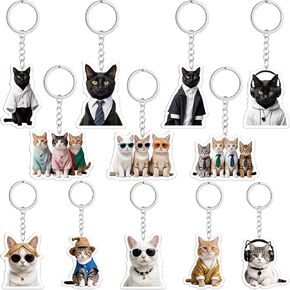 12Pcs Cat Keychains Set-Funny Cat Keychains Emotion Cat Charm Keyrings Cute Kawaii Cats Cool Talking Charm Keychain for Backpack Bag Cat Lover Gift