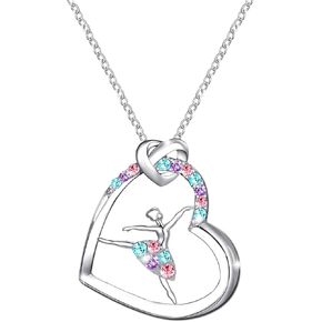 M&Ostyle Dance Necklace for Girls Womens Crystal Heart Pendant Necklaces Gifts Jewelry Gifts for Girls Daughter Granddaughter Niece Birthday Gift for Dance Lovers