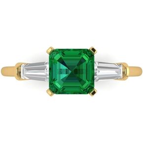 Clara Pucci 1.59ct Square Emerald Baguette cut 3 stone Solitaire Green Emerald designer Modern Statement Ring 14k Yellow Gold