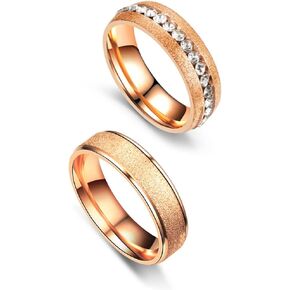 Fashion Simple Rose Gold Stackable Rings Stainless Steel Sandblast Crystal Band Rings