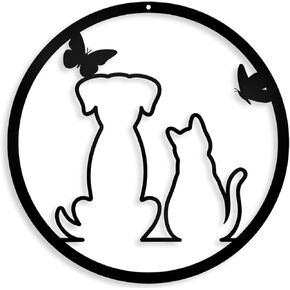 COLOR VALLEY ART - Pet Lover Sign Wall Art Decor, Cut Dog/Cat Black Metal Sign Wall Hanging, Modern Minimalist Decor for Bedroom, Bathroom, Front Door