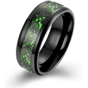 Celtic Dragon Ring, High Polished Stainless Steel Rings Jewelry for men Party Glow Luminous Nibelungen Band Ring Men's Comfort Wedding Ring