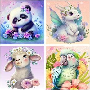 4 Pack Paint by Numbers 8x8 inch - Cute Animals Paint by Number for Kids Ages 4-8-12,Easy DIY Acrylic Oil Painting Kits on Canvas for Children Girls Boys Gifts