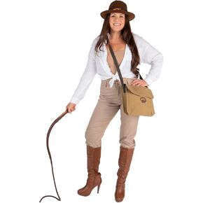 INDIANA JONES Official Adult Halloween Costume Accessory Set - Three Piece Set with Fedora, 50-Inch Costume Whip, and Satchel