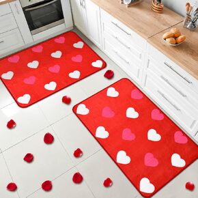 قطعتان من سجاد الحمام لعيد الحب المزخرف لعيد الحب، سجادة حمام غير قابلة للانزلاق على شكل قلب الحب لعيد الحب في الأماكن المغلقة قابلة للغسل، سجادة على شكل قلب لعطلة المنزل، 20 × 32 بوصة، 16 × 24 بوصة in Kuwait