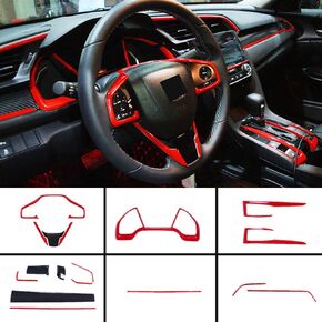 for Honda 10th Civic 2016~2021 Full Set of Car Interiors Instrument Panel Decorative Center Console Moulding Trim Air Outlet Automotive Steering Wheel Cover Accessories 16Pcs-Blue