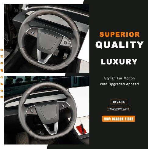 1PCS Carbon Fiber Steering Wheel Embedded Cover Fit for Tesla New Refreshed Model 3 Highland Performance (2024+) Interior Steering Wheel Cover Wrap (Matte Black Upper 1pcs) in Saudi Arabia