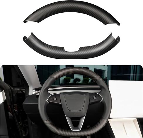 1PCS Carbon Fiber Steering Wheel Embedded Cover Fit for Tesla New Refreshed Model 3 Highland Performance (2024+) Interior Steering Wheel Cover Wrap (Matte Black Upper 1pcs) in Saudi Arabia