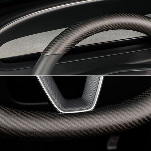 1PCS Carbon Fiber Steering Wheel Embedded Cover Fit for Tesla New Refreshed Model 3 Highland Performance (2024+) Interior Steering Wheel Cover Wrap (Matte Black Upper 1pcs) in Saudi Arabia