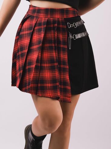 تنورة صغيرة منقوشة باللون الأسود والأحمر من Sacina Goth، تنورة بانك، تنورة إيمو، تنورة سوداء، تنانير قوطية للنساء، ملابس قوطية للنساء، ملابس قوطية (29 بوصة في الخصر) in Saudi Arabia