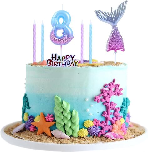 Mermaid 5 Birthday Candles Set Dreamy Blue Purple with 1 Pc Mermaid Tail and Happy Birthday Cake Toppers for Girls Happy 5th Mermaid Theme Birthday Party Supplies Decorations (7-Count) in Saudi Arabia
