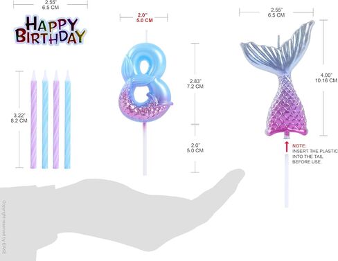 Mermaid 5 Birthday Candles Set Dreamy Blue Purple with 1 Pc Mermaid Tail and Happy Birthday Cake Toppers for Girls Happy 5th Mermaid Theme Birthday Party Supplies Decorations (7-Count) in Saudi Arabia