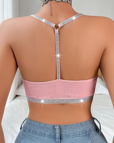 المرأة مثير الزهور المحاصيل قمم الدانتيل Bralette بريق حزام Y2K كامي لامعة الملابس الداخلية Racerback الصدرية الأعلى in Saudi Arabia