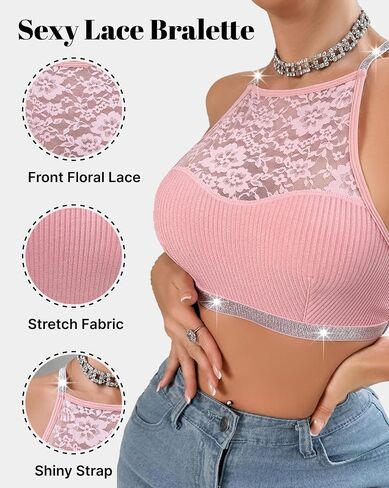 المرأة مثير الزهور المحاصيل قمم الدانتيل Bralette بريق حزام Y2K كامي لامعة الملابس الداخلية Racerback الصدرية الأعلى in Saudi Arabia
