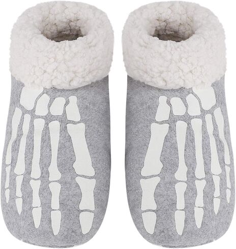 Women Halloween Slippers Luminous Skull Bones Fuzzy Plush Slipper Socks Funny Warm Indoor Bootie Slippers House Shoes in Kuwait