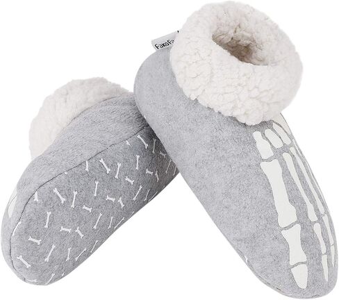 Women Halloween Slippers Luminous Skull Bones Fuzzy Plush Slipper Socks Funny Warm Indoor Bootie Slippers House Shoes in Kuwait