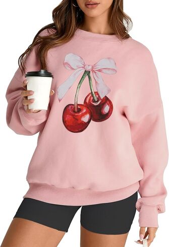 AKEWEI Women Oversized Sweatshirt Fall Outfits 2024 Teen Girl Clothes Graphic Crew Neck Preppy Fleece Pullover Tops in Saudi Arabia