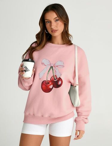 AKEWEI Women Oversized Sweatshirt Fall Outfits 2024 Teen Girl Clothes Graphic Crew Neck Preppy Fleece Pullover Tops in Saudi Arabia