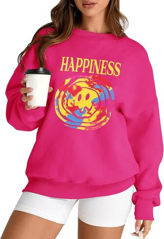AKEWEI Women Oversized Sweatshirt Fall Outfits 2024 Teen Girl Clothes Graphic Crew Neck Preppy Fleece Pullover Tops in Saudi Arabia