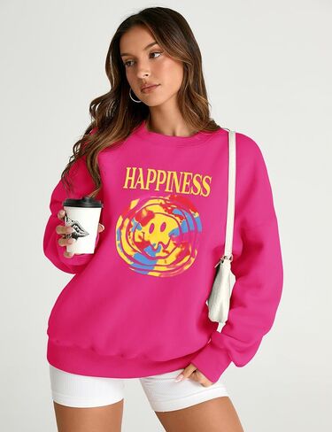 AKEWEI Women Oversized Sweatshirt Fall Outfits 2024 Teen Girl Clothes Graphic Crew Neck Preppy Fleece Pullover Tops in Saudi Arabia