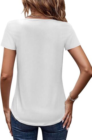 Womens Tshirts Trendy Fashion Tops Short Sleeve V Neck Loose Fit Summer Casual Blouses in Saudi Arabia