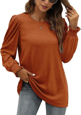 XIEERDUO Womens Long Sleeve Tops 2024 Fall Ruffle Puff Sleeve Cute Tunic Shirts Dressy in Kuwait
