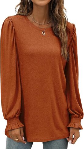XIEERDUO Womens Long Sleeve Tops 2024 Fall Ruffle Puff Sleeve Cute Tunic Shirts Dressy in Kuwait
