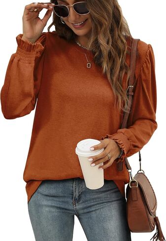 XIEERDUO Womens Long Sleeve Tops 2024 Fall Ruffle Puff Sleeve Cute Tunic Shirts Dressy in Kuwait