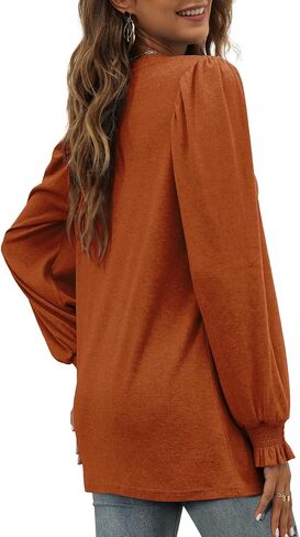 XIEERDUO Womens Long Sleeve Tops 2024 Fall Ruffle Puff Sleeve Cute Tunic Shirts Dressy in Kuwait